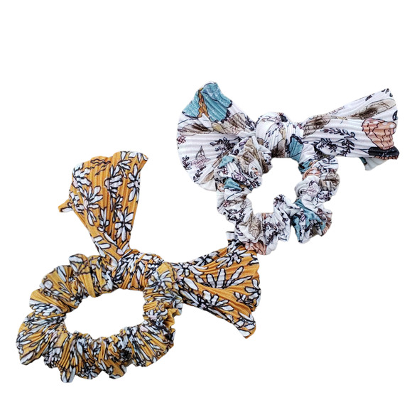 Spring Bow Scrunchie Set of Two Butterfly and Floral Print - Picture 1 of 7
